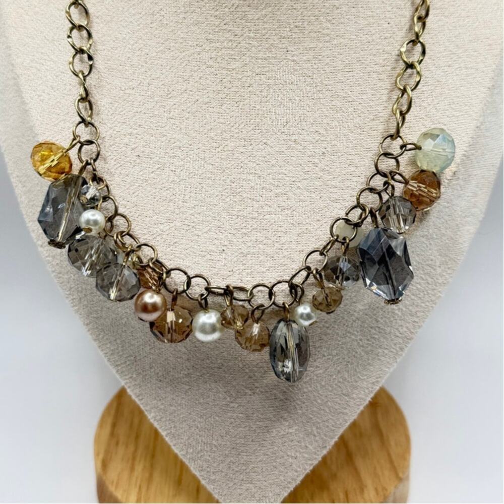 Leslie Danzis Cluster Bead Necklace – 9" Drop, Mixed Neutral Tones